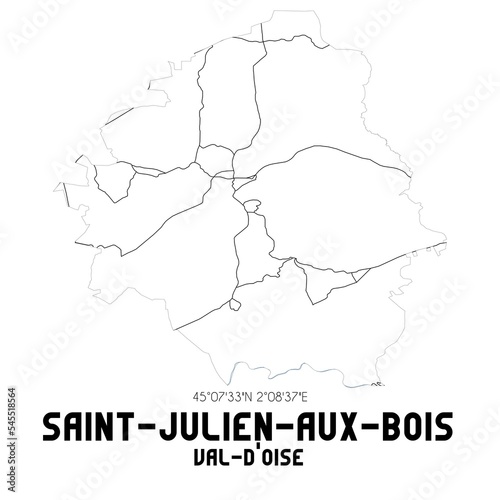 SAINT-JULIEN-AUX-BOIS Val-d Oise. Minimalistic street map with black and white lines.