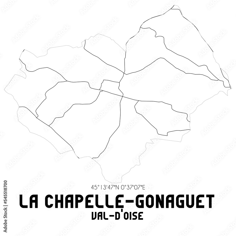 LA CHAPELLE-GONAGUET Val-d'Oise. Minimalistic street map with black and white lines.