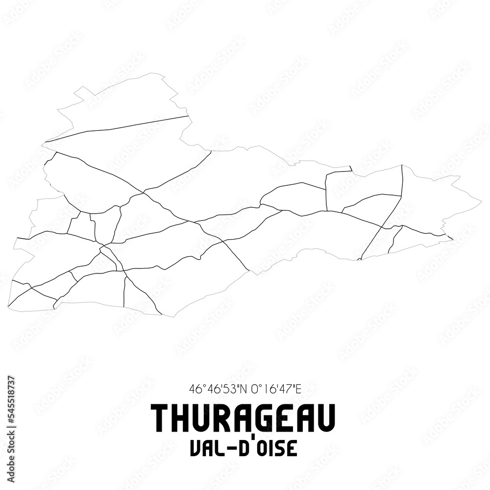 THURAGEAU Val-d'Oise. Minimalistic street map with black and white lines. THURAGEAU Val-d'Oise. Minimalistic street map with black and white lines.
