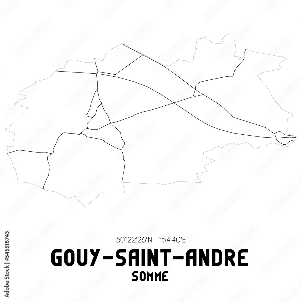 GOUY-SAINT-ANDRE Somme. Minimalistic street map with black and white lines.