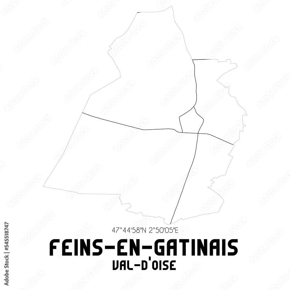 FEINS-EN-GATINAIS Val-d'Oise. Minimalistic street map with black and white lines. FEINS-EN-GATINAIS Val-d'Oise. Minimalistic street map with black and white lines.