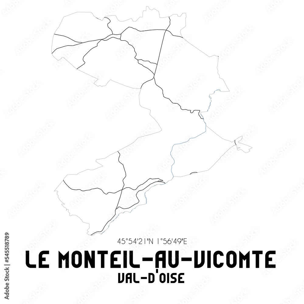 LE MONTEIL-AU-VICOMTE Val-d'Oise. Minimalistic street map with black and white lines.
