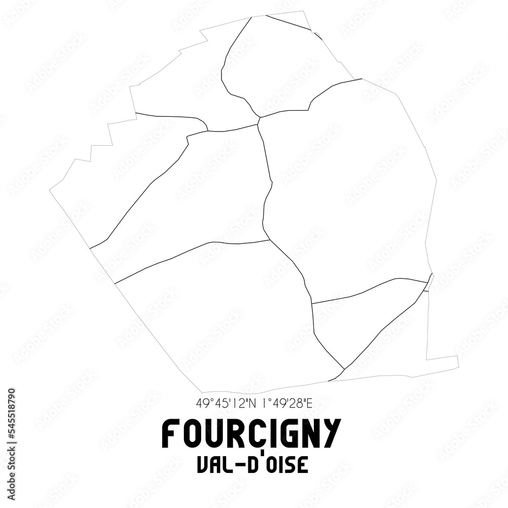 FOURCIGNY Val-d'Oise. Minimalistic street map with black and white lines. FOURCIGNY Val-d'Oise. Minimalistic street map with black and white lines.