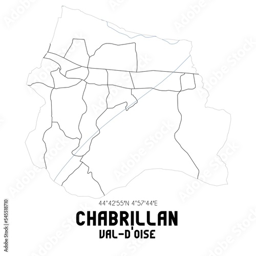 CHABRILLAN Val-d'Oise. Minimalistic street map with black and white lines.