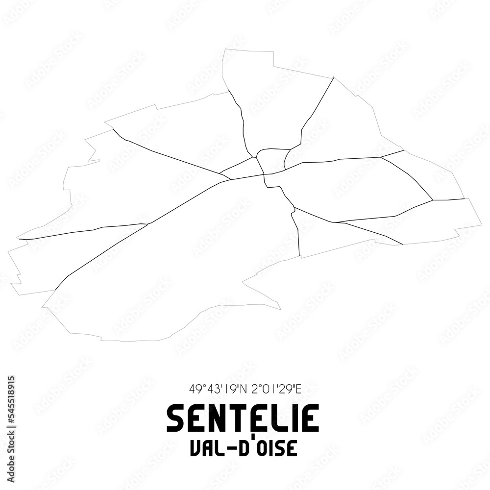 Obraz premium SENTELIE Val-d'Oise. Minimalistic street map with black and white lines.