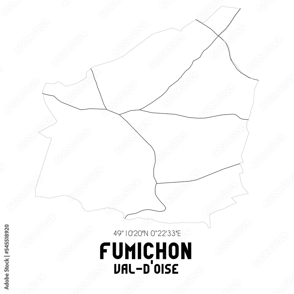 FUMICHON Val-d'Oise. Minimalistic street map with black and white lines.