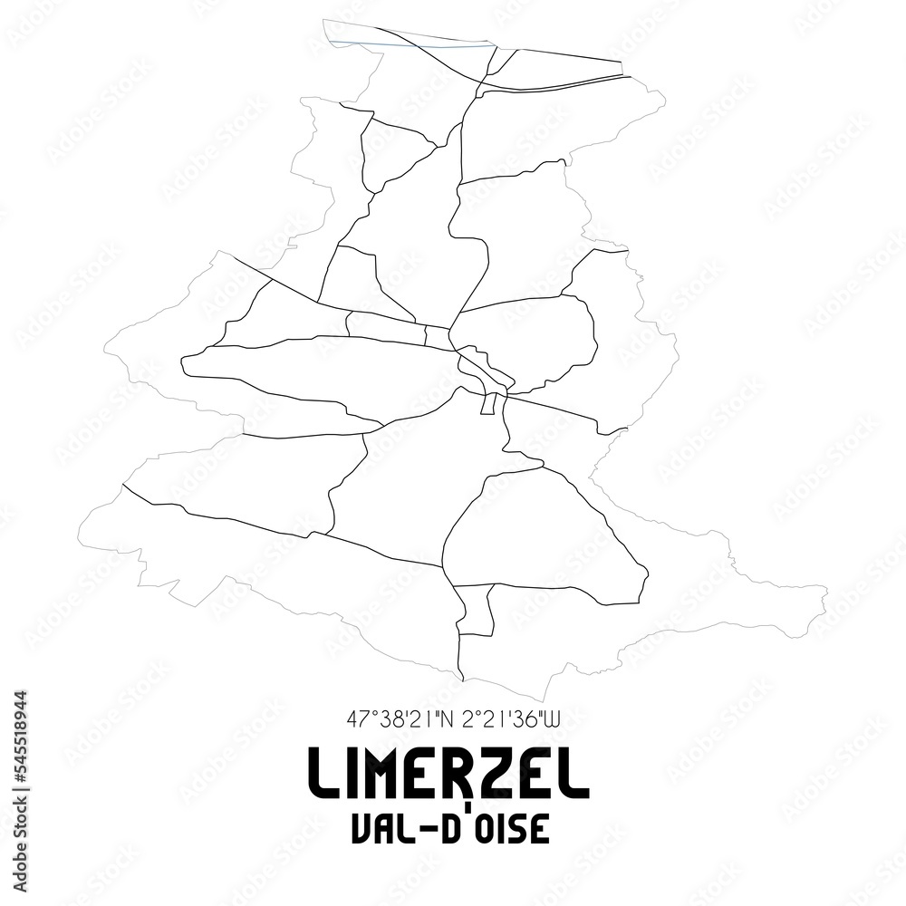 LIMERZEL Val-d'Oise. Minimalistic street map with black and white lines. LIMERZEL Val-d'Oise. Minimalistic street map with black and white lines.