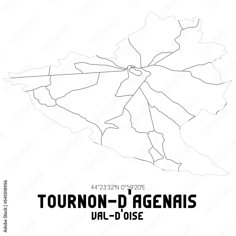 TOURNON-D'AGENAIS Val-d'Oise. Minimalistic street map with black and white lines.