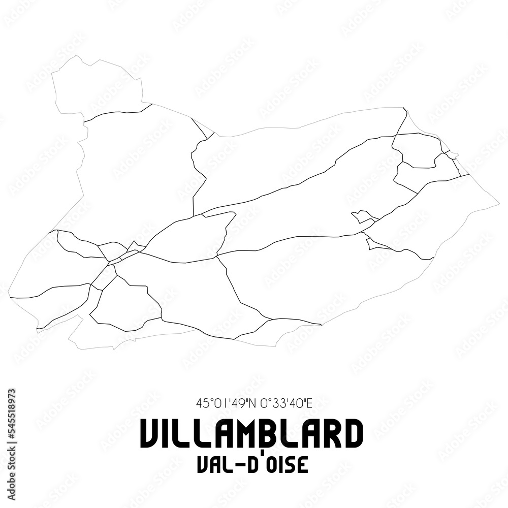 VILLAMBLARD Val-d'Oise. Minimalistic street map with black and white lines.