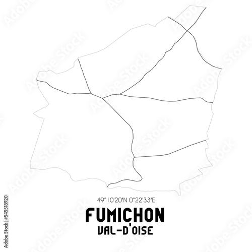 FUMICHON Val-d'Oise. Minimalistic street map with black and white lines.