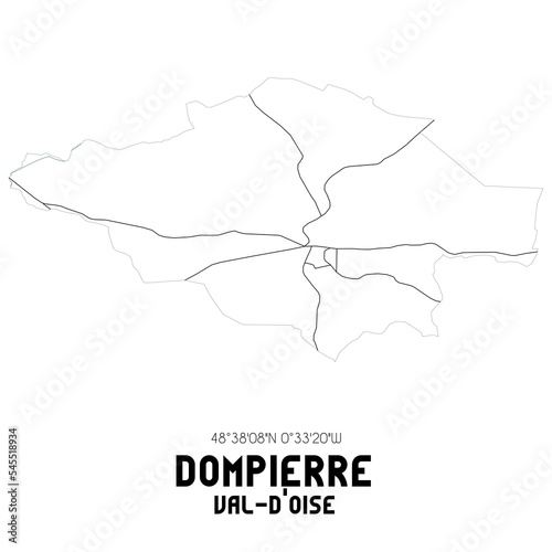 DOMPIERRE Val-d Oise. Minimalistic street map with black and white lines.