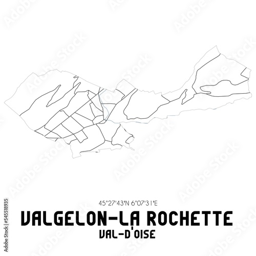 VALGELON-LA ROCHETTE Val-d'Oise. Minimalistic street map with black and white lines.
