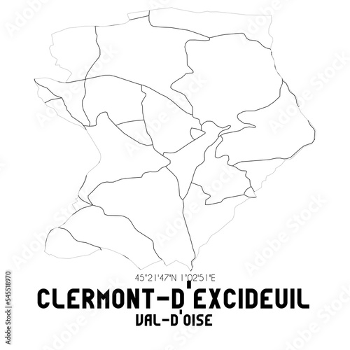 CLERMONT-D'EXCIDEUIL Val-d'Oise. Minimalistic street map with black and white lines.