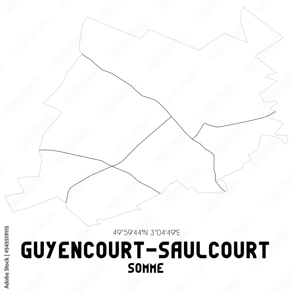GUYENCOURT-SAULCOURT Somme. Minimalistic street map with black and white lines. GUYENCOURT-SAULCOURT Somme. Minimalistic street map with black and white lines.