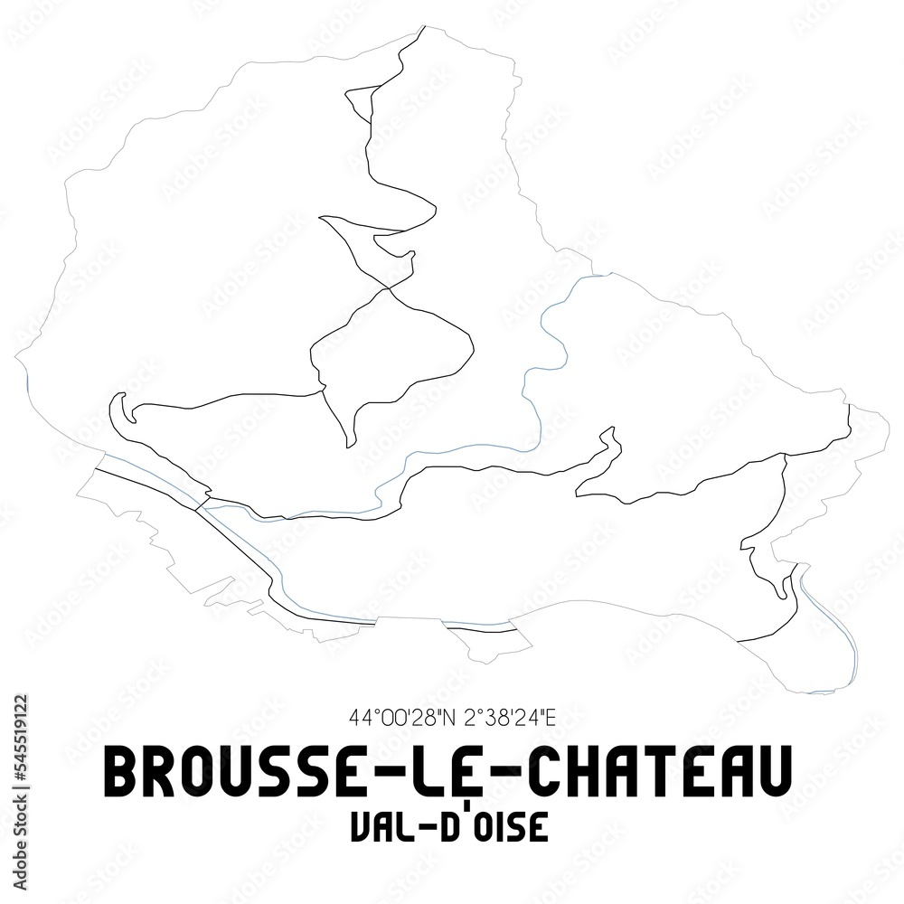 BROUSSE-LE-CHATEAU Val-d'Oise. Minimalistic street map with black and white lines.