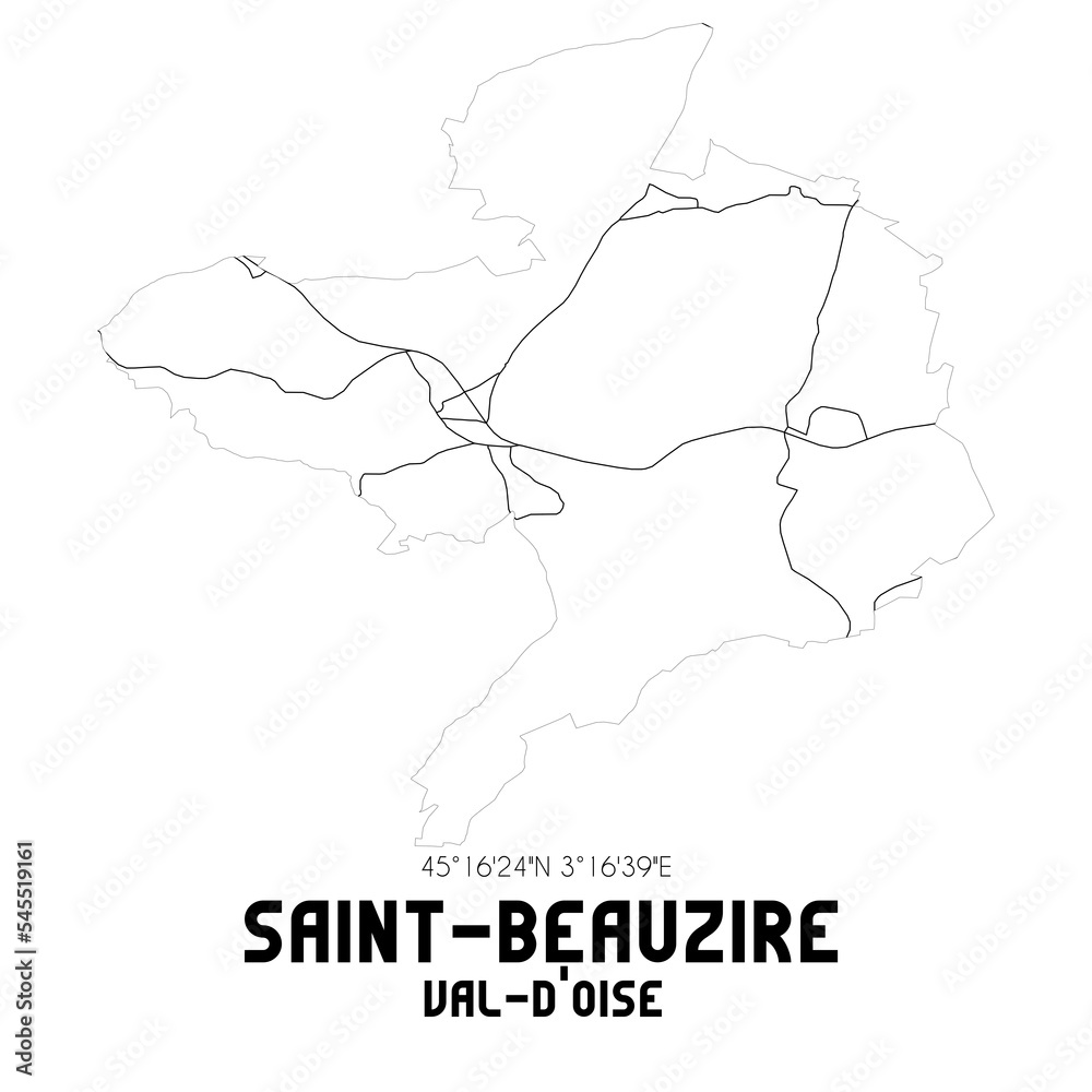 SAINT-BEAUZIRE Val-d'Oise. Minimalistic street map with black and white lines.