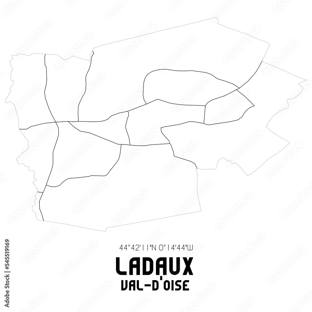 LADAUX Val-d'Oise. Minimalistic street map with black and white lines.