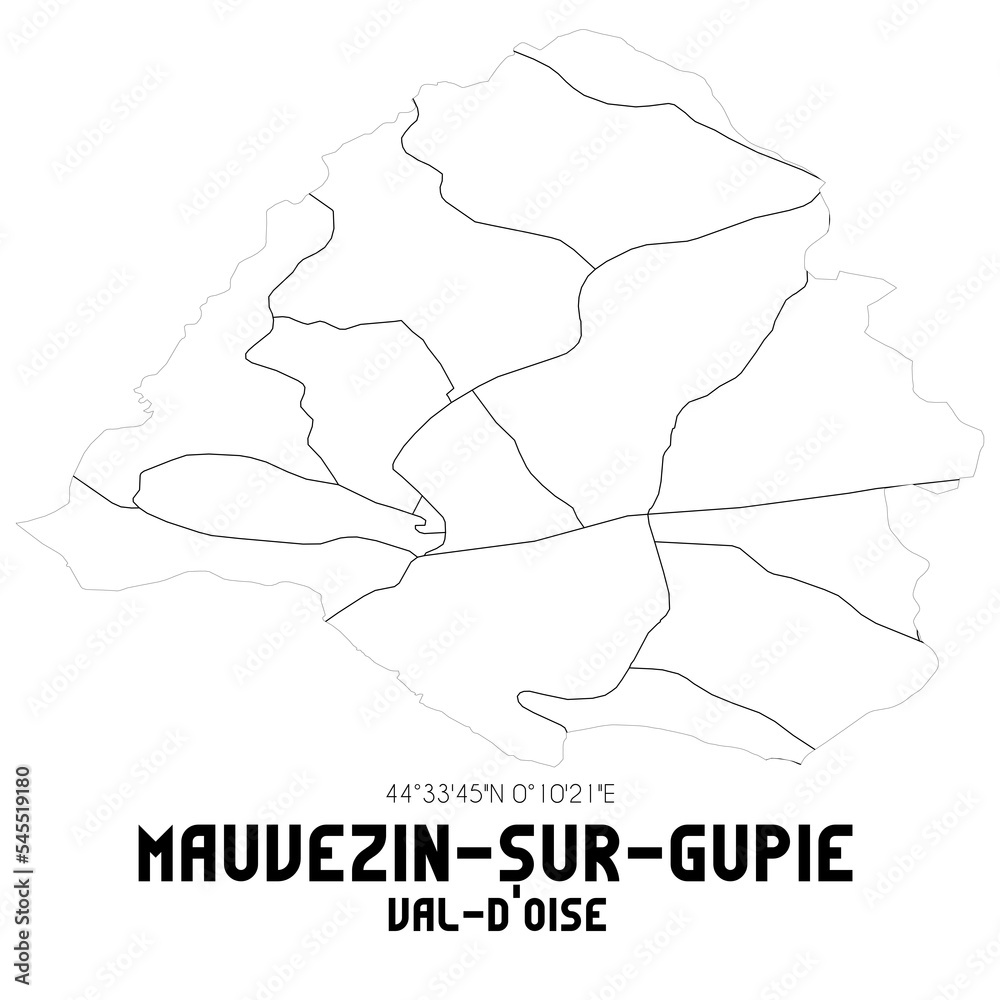 MAUVEZIN-SUR-GUPIE Val-d'Oise. Minimalistic street map with black and white lines. MAUVEZIN-SUR-GUPIE Val-d'Oise. Minimalistic street map with black and white lines.