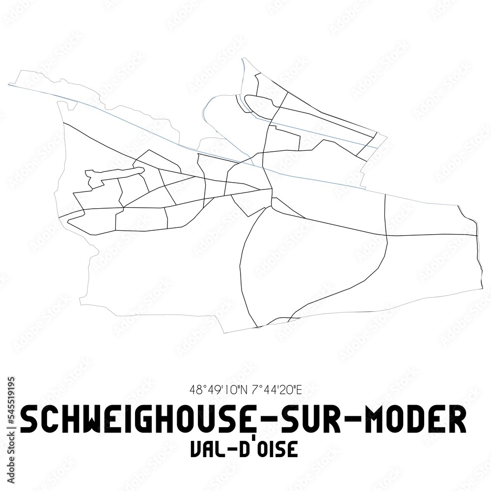 SCHWEIGHOUSE-SUR-MODER Val-d'Oise. Minimalistic street map with black and white lines.