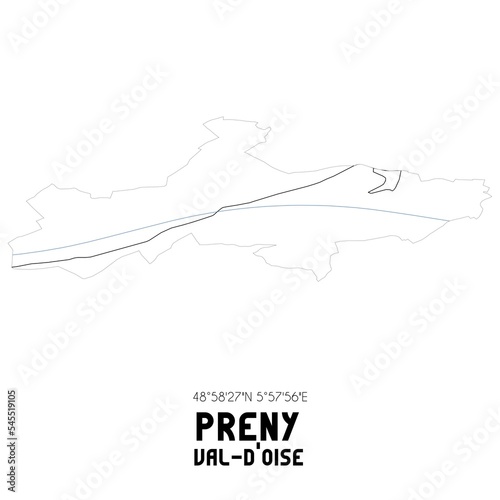 PRENY Val-d Oise. Minimalistic street map with black and white lines.
