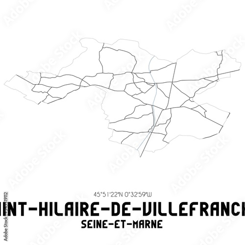 SAINT-HILAIRE-DE-VILLEFRANCHE Seine-et-Marne. Minimalistic street map with black and white lines.