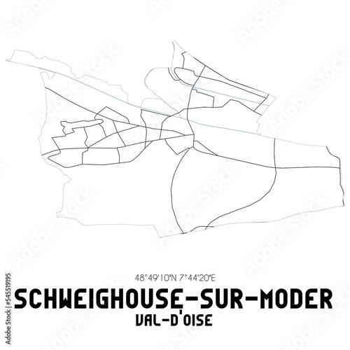 SCHWEIGHOUSE-SUR-MODER Val-d Oise. Minimalistic street map with black and white lines.