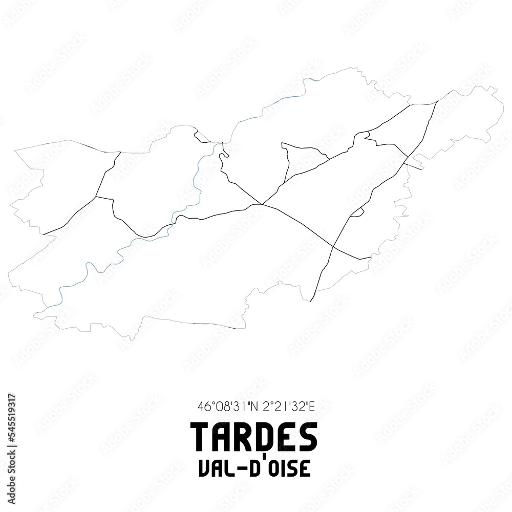 TARDES Val-d'Oise. Minimalistic street map with black and white lines.