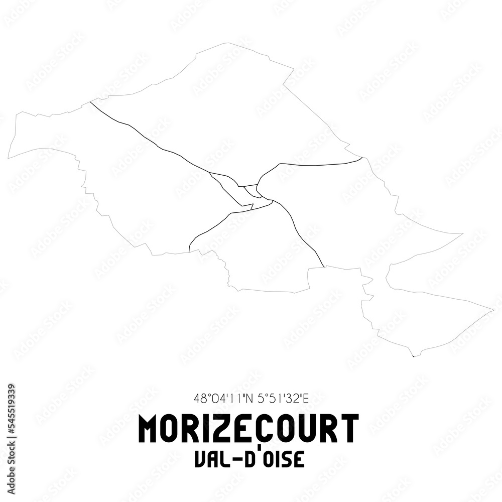 MORIZECOURT Val-d'Oise. Minimalistic street map with black and white lines.