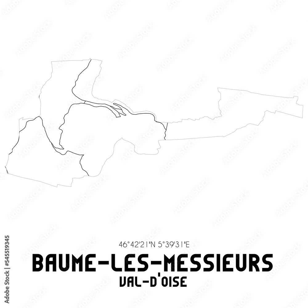 BAUME-LES-MESSIEURS Val-d'Oise. Minimalistic street map with black and white lines.