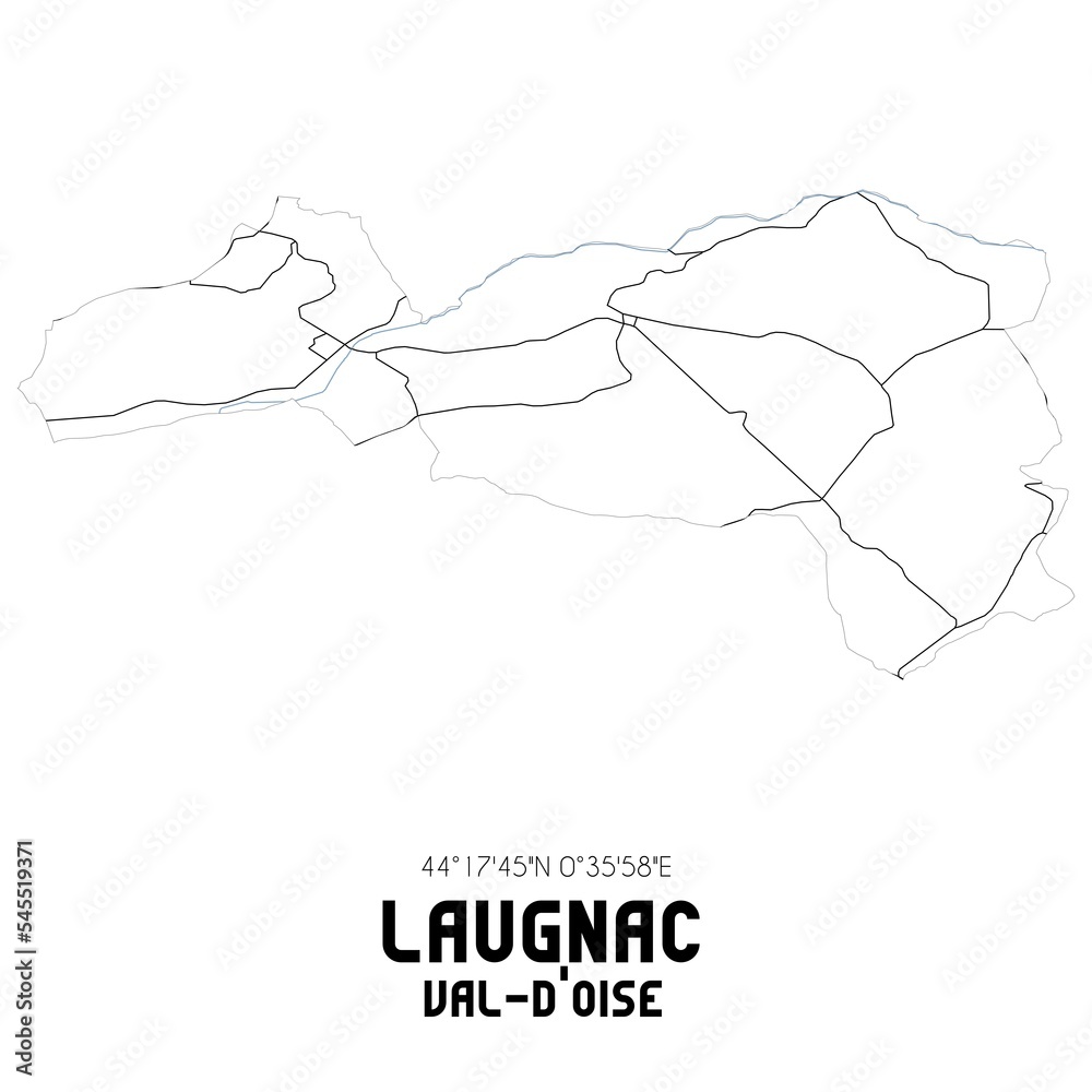 LAUGNAC Val-d'Oise. Minimalistic street map with black and white lines.