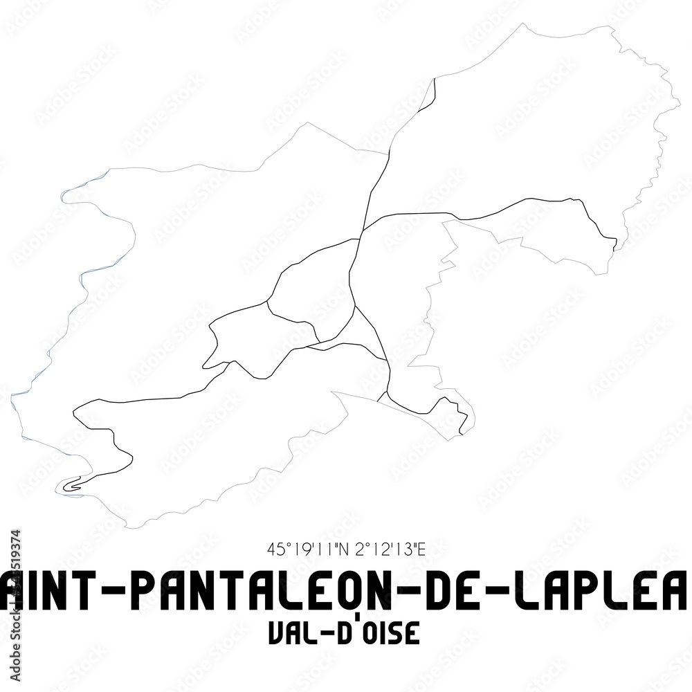 SAINT-PANTALEON-DE-LAPLEAU Val-d'Oise. Minimalistic street map with black and white lines.