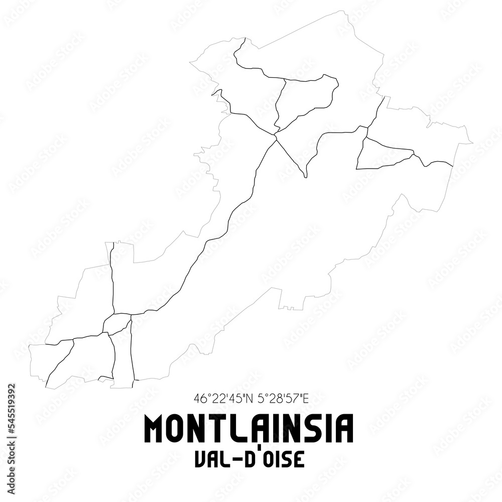 MONTLAINSIA Val-d'Oise. Minimalistic street map with black and white lines.