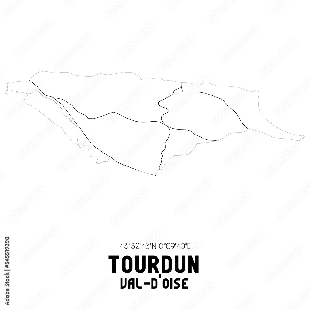 TOURDUN Val-d'Oise. Minimalistic street map with black and white lines. TOURDUN Val-d'Oise. Minimalistic street map with black and white lines.