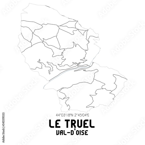 LE TRUEL Val-d Oise. Minimalistic street map with black and white lines.