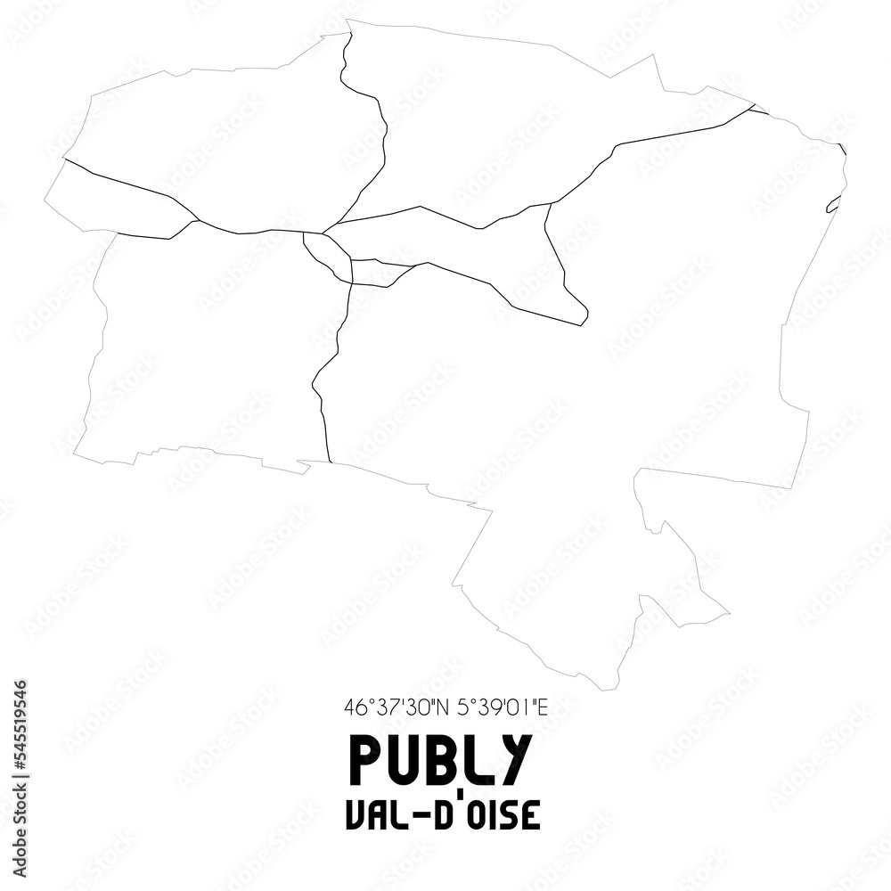 PUBLY Val-d'Oise. Minimalistic street map with black and white lines.