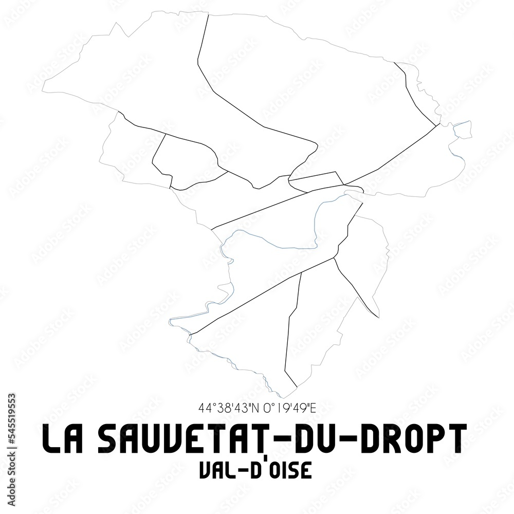 LA SAUVETAT-DU-DROPT Val-d'Oise. Minimalistic street map with black and white lines.