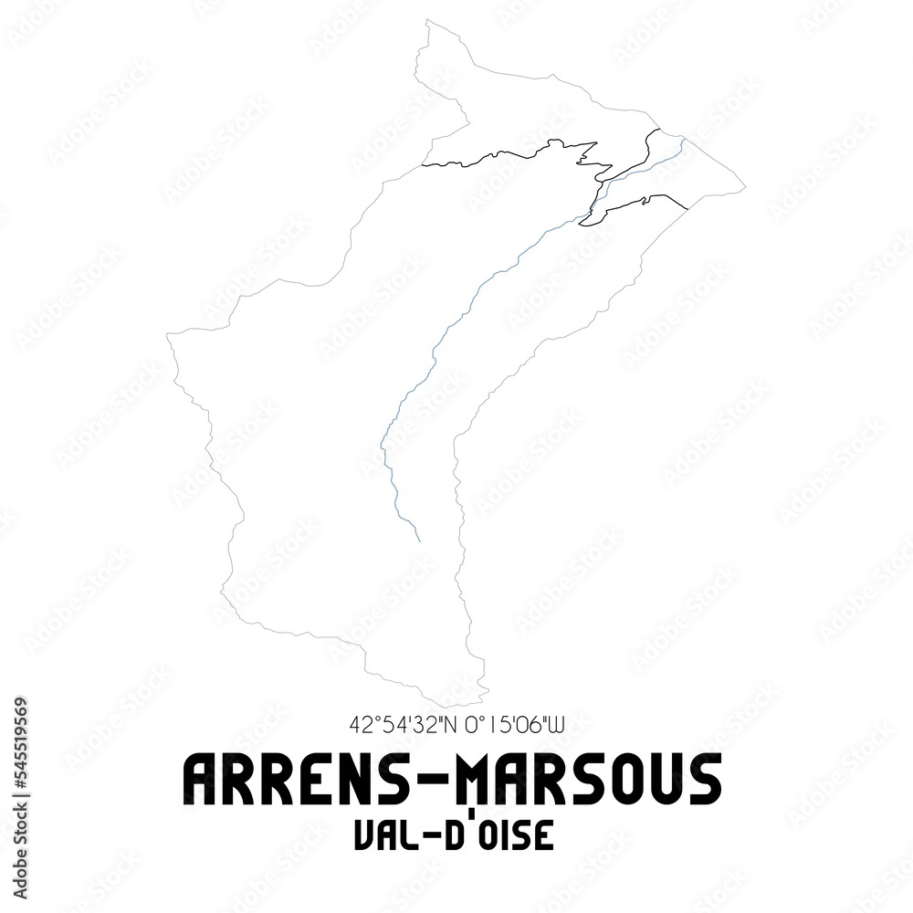 ARRENS-MARSOUS Val-d'Oise. Minimalistic street map with black and white lines.