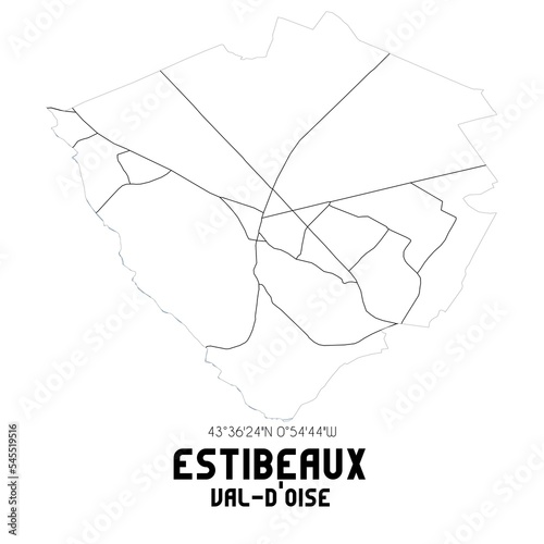 ESTIBEAUX Val-d'Oise. Minimalistic street map with black and white lines.