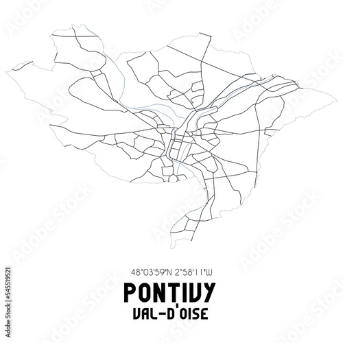 PONTIVY Val-d'Oise. Minimalistic street map with black and white lines.