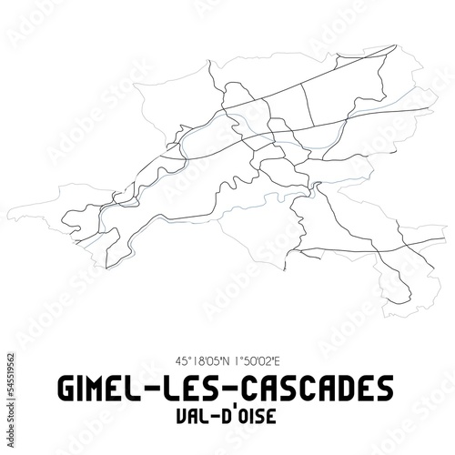 GIMEL-LES-CASCADES Val-d'Oise. Minimalistic street map with black and white lines.