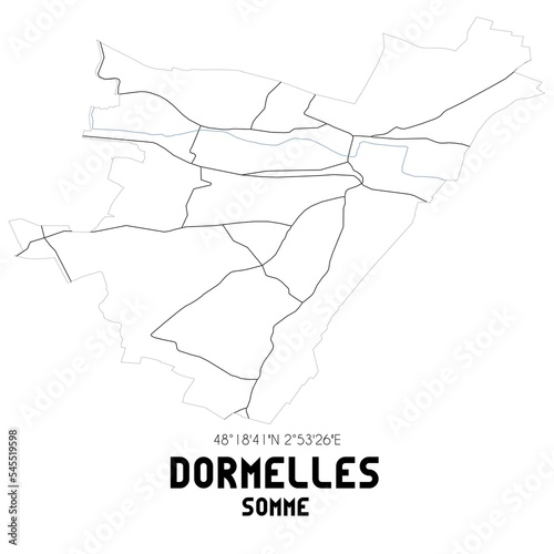 DORMELLES Somme. Minimalistic street map with black and white lines.