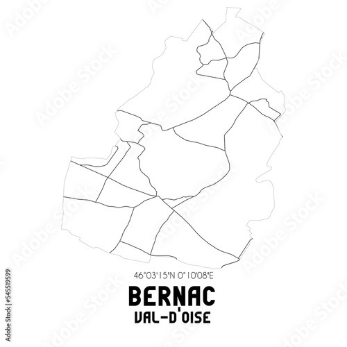 BERNAC Val-d'Oise. Minimalistic street map with black and white lines.