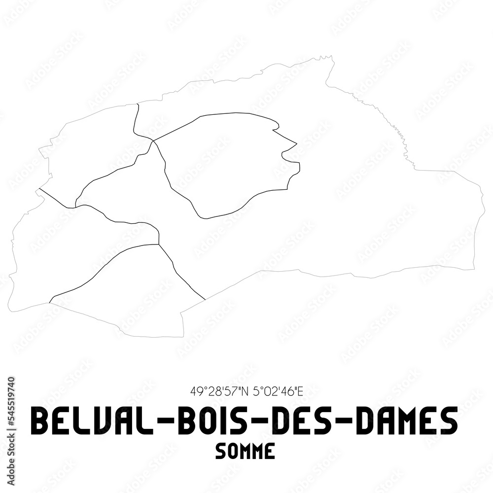 BELVAL-BOIS-DES-DAMES Somme. Minimalistic street map with black and white lines.
