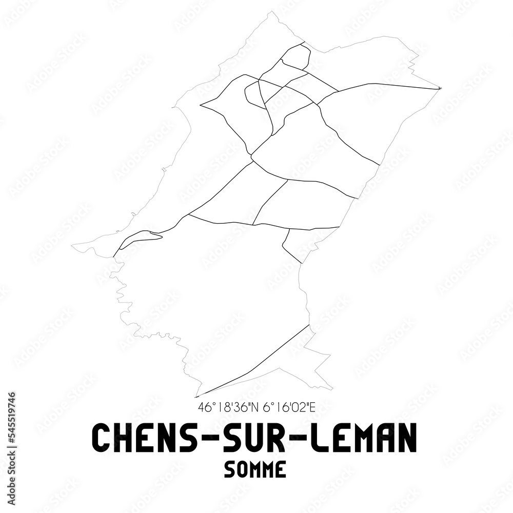 CHENS-SUR-LEMAN Somme. Minimalistic street map with black and white lines.