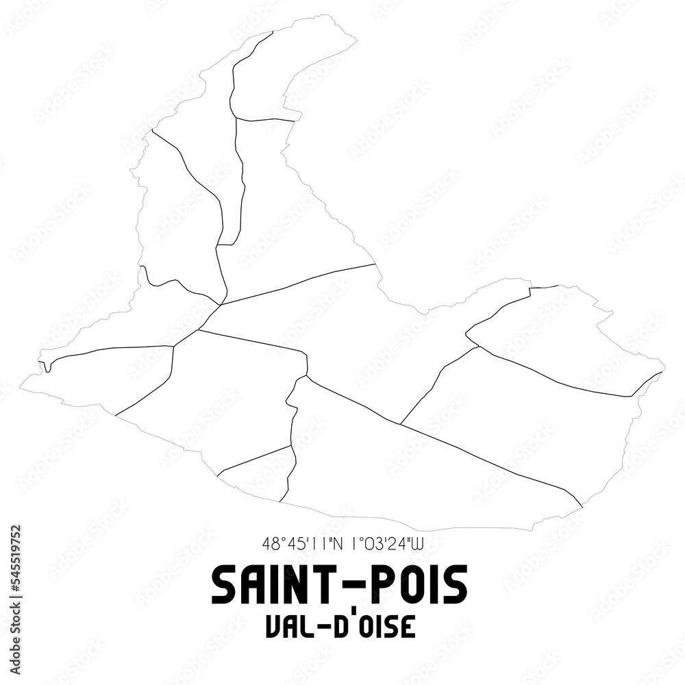SAINT-POIS Val-d'Oise. Minimalistic street map with black and white lines.