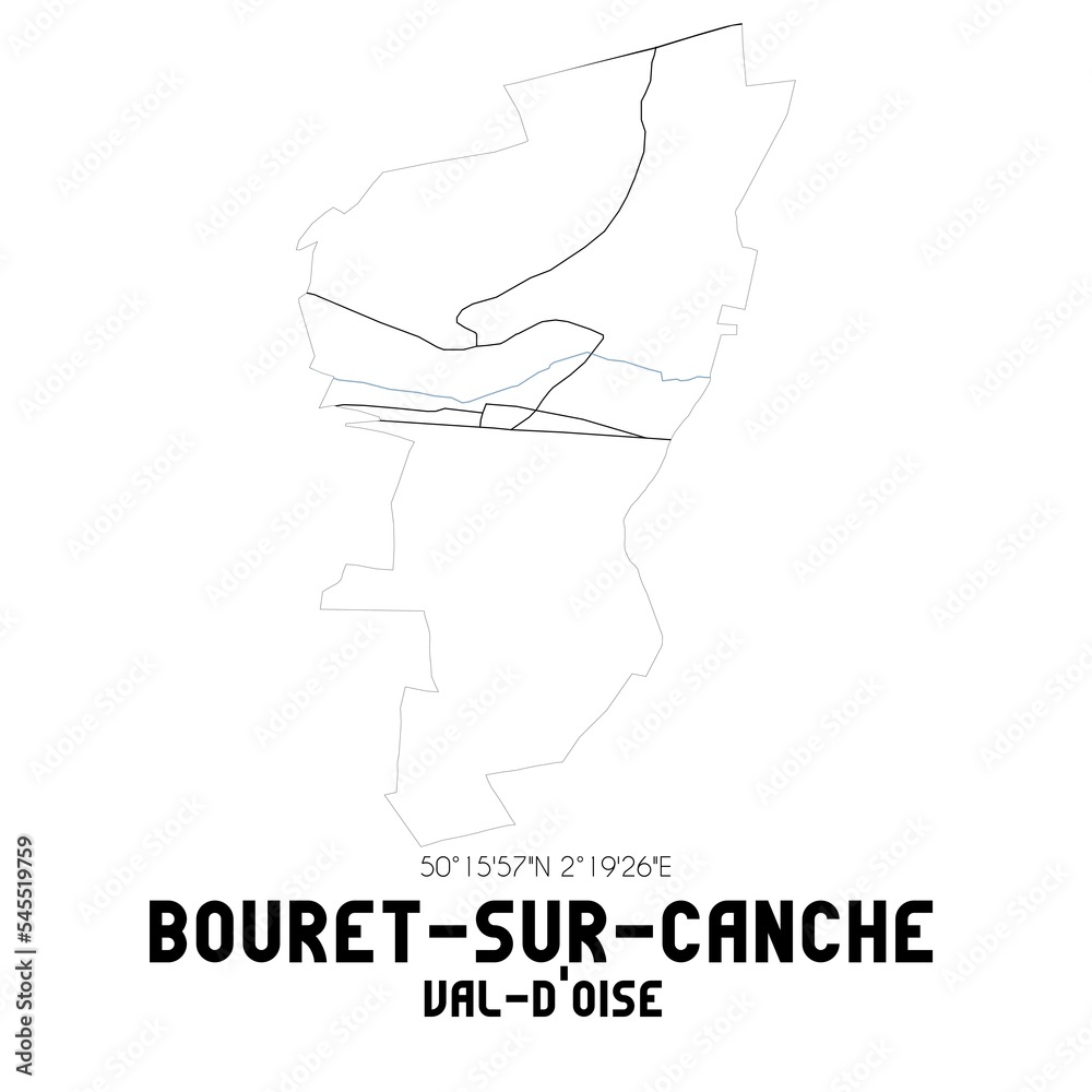 BOURET-SUR-CANCHE Val-d'Oise. Minimalistic street map with black and white lines.