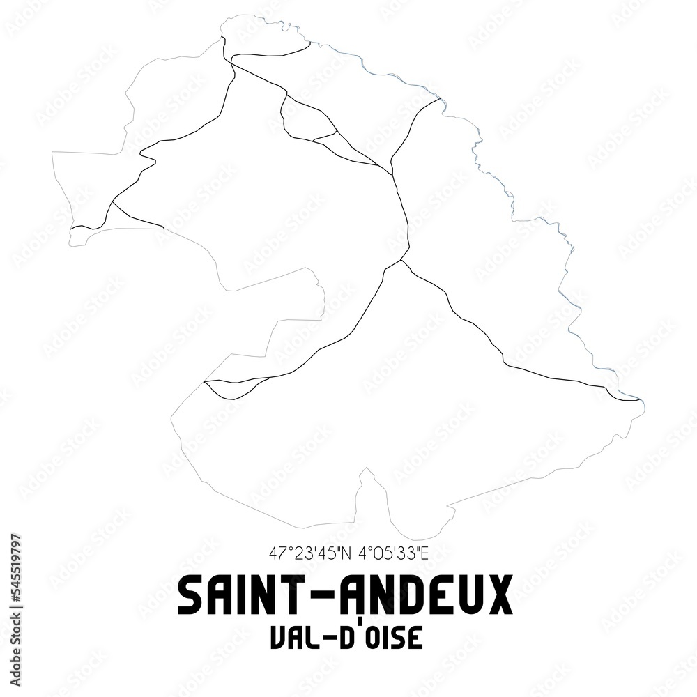 SAINT-ANDEUX Val-d'Oise. Minimalistic street map with black and white lines.