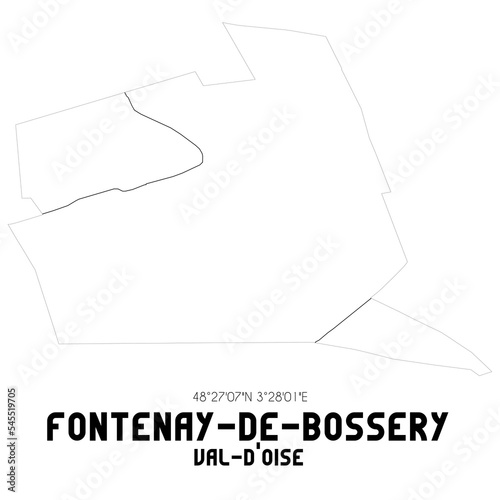 FONTENAY-DE-BOSSERY Val-d'Oise. Minimalistic street map with black and white lines.