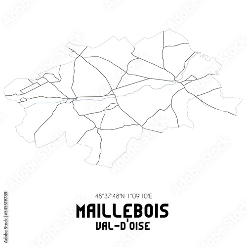 MAILLEBOIS Val-d'Oise. Minimalistic street map with black and white lines.