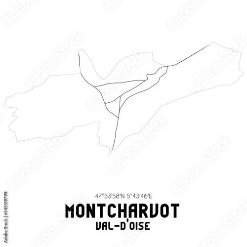 MONTCHARVOT Val-d'Oise. Minimalistic street map with black and white lines.